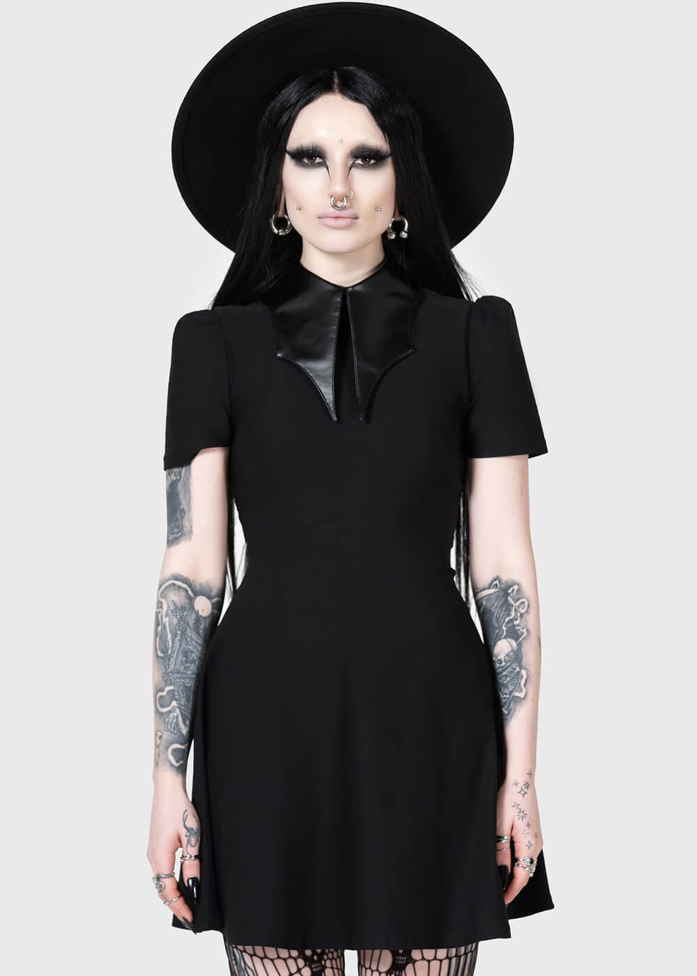 Killstar Kihilist Chapel Collar Skater Dress Black - www